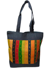Hand embroidery stripe Cotton tote bag