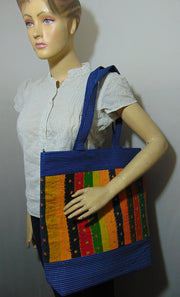 Hand embroidery stripe Cotton tote bag