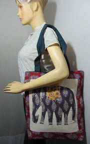 Ethnic elephant Patch Canvas tote bag