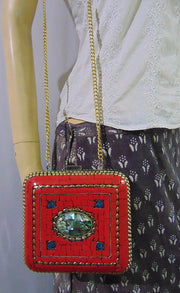 Red Handmade MOP bag Metal