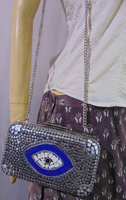Rectangle Silver Eye Design Clutch