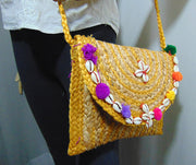 Hand woven Jute fiber clutch bag