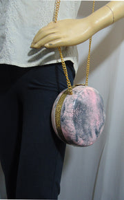 Marble Finish Resin Acrylic Round Box Clutch Purse