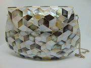 METAL STUDDED MOTHER OF PEARL CLUTCH MOP SHELL BAG