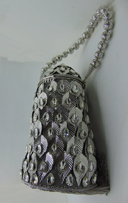 Metal mesh metal leaf with rhinestones potli bag