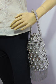 Metal mesh metal leaf with rhinestones potli bag