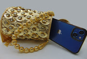 Metal mesh metal leaf with rhinestones potli bag
