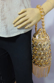 Metal mesh metal leaf with rhinestones potli bag