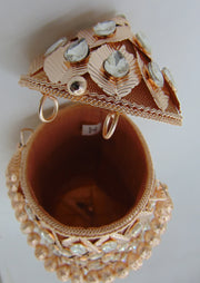 Metal mesh metal leaf with rhinestones potli bag