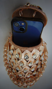 Metal mesh metal leaf with rhinestones potli bag