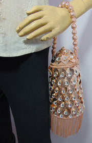 Metal mesh metal leaf with rhinestones potli bag