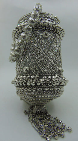 Metal mesh stone lace potli bag