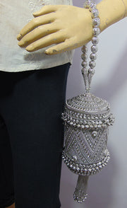Metal mesh stone lace potli bag