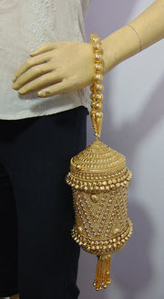 Metal mesh stone lace potli bag