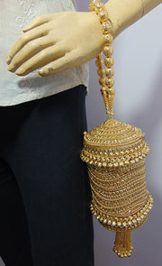 Metal mesh stone lace potli bag