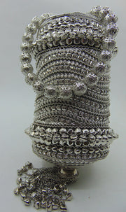 Metal mesh stone lace potli bag