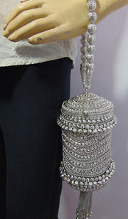 Metal mesh stone lace potli bag