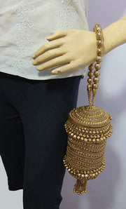 Metal mesh stone lace potli bag