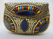 Metal stud resin stone bead clutch bag