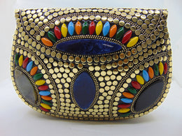 Metal stud resin stone bead clutch bag