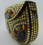 Metal stud resin stone bead clutch bag