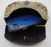 Metal stud resin stone bead clutch bag