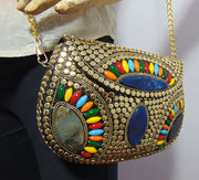 Metal stud resin stone bead clutch bag