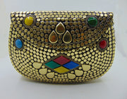 oval shape Metal stud resin clutch box bag