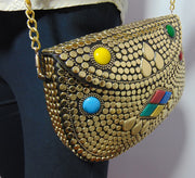 oval shape Metal stud resin clutch box bag