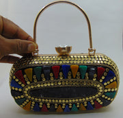 Metal frame Metal stud resin clutch party bag