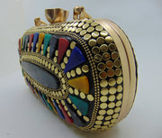 Metal frame Metal stud resin clutch party bag