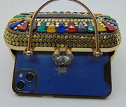 Metal frame Metal stud resin clutch party bag