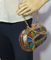 Metal frame Metal stud resin clutch party bag