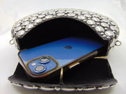 Round Silver Metal stud clutch party bag