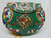 Green Mosaic Metal Clutch Purse