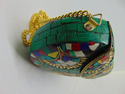 Green Mosaic Metal Clutch Purse