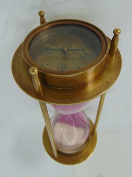 Nautical Brass Sand Timer Hourglass with Maritime Brass Compass