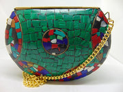 Green Mosaic Metal Clutch Purse
