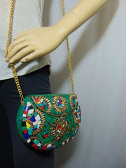 Green Mosaic Metal Clutch Purse