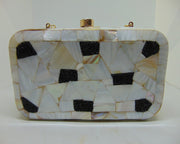 Mother of pearl stone metal frame clutch box