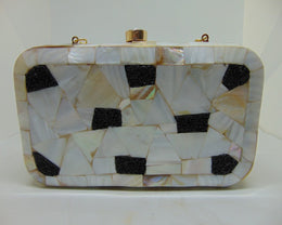 Mother of pearl stone metal frame clutch box