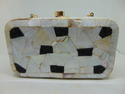Mother of pearl stone metal frame clutch box