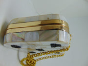 Mother of pearl stone metal frame clutch box