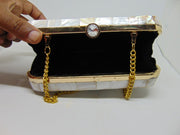 Mother of pearl stone metal frame clutch box