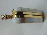 4ring stone handle mother of Pearl & resin clutch metal purse bag