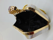 4ring stone handle mother of Pearl & resin clutch metal purse bag