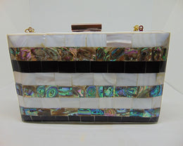 Ablone Mother of pearl stone metal frame clutch box