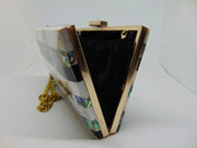 Ablone Mother of pearl stone metal frame clutch box
