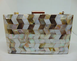 Metal frame Bag Pearl Mother Clutch Purse Shell Evening