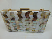 Metal frame Bag Pearl Mother Clutch Purse Shell Evening